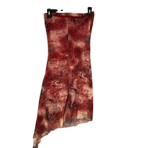 Vintage Le Chateau Y2K Mesh Strapless Dress  Asymmetrical Hem Mesh Fairy  Red S - Picture 4 of 10